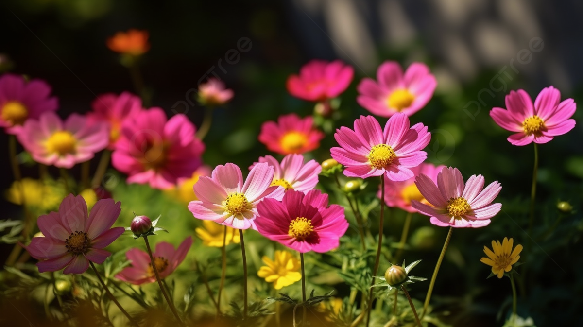 Pngtree Some Large Pink And Yellow Flowers In A Garden Picture Image 2495902