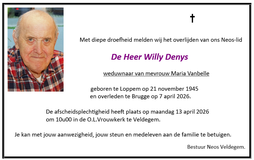 Overlijdensbericht Denys Willy