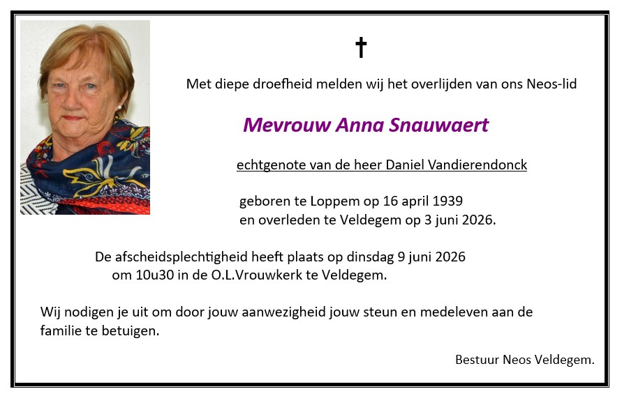 Overlijdensbericht Anna Snauwaert