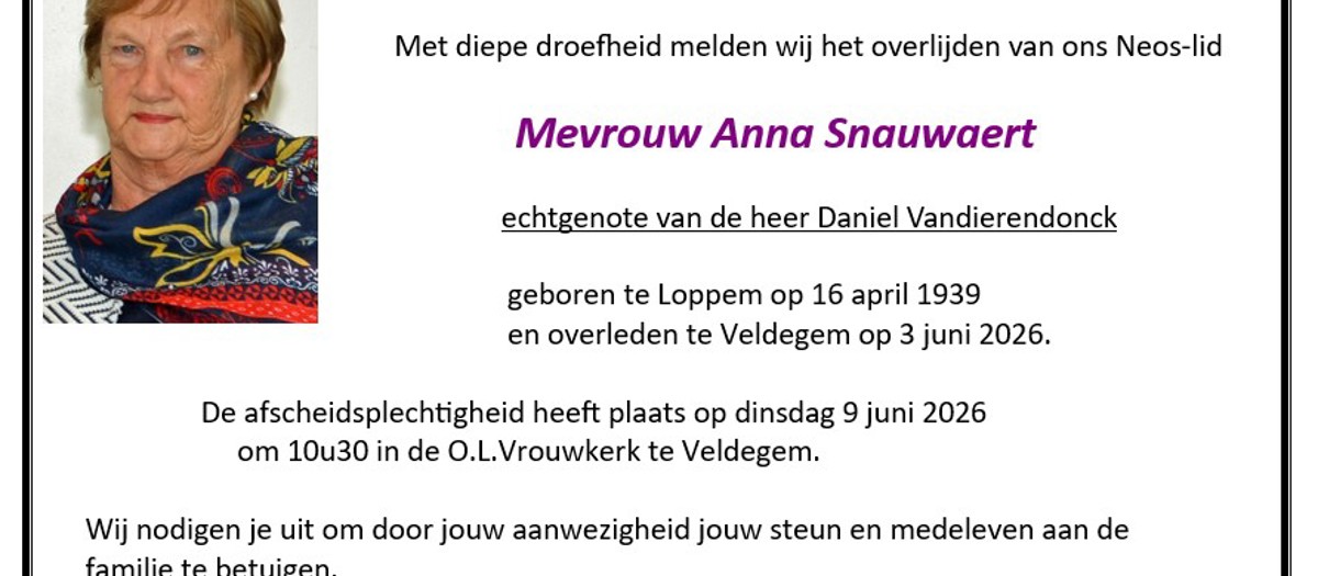 Overlijdensbericht Anna Snauwaert